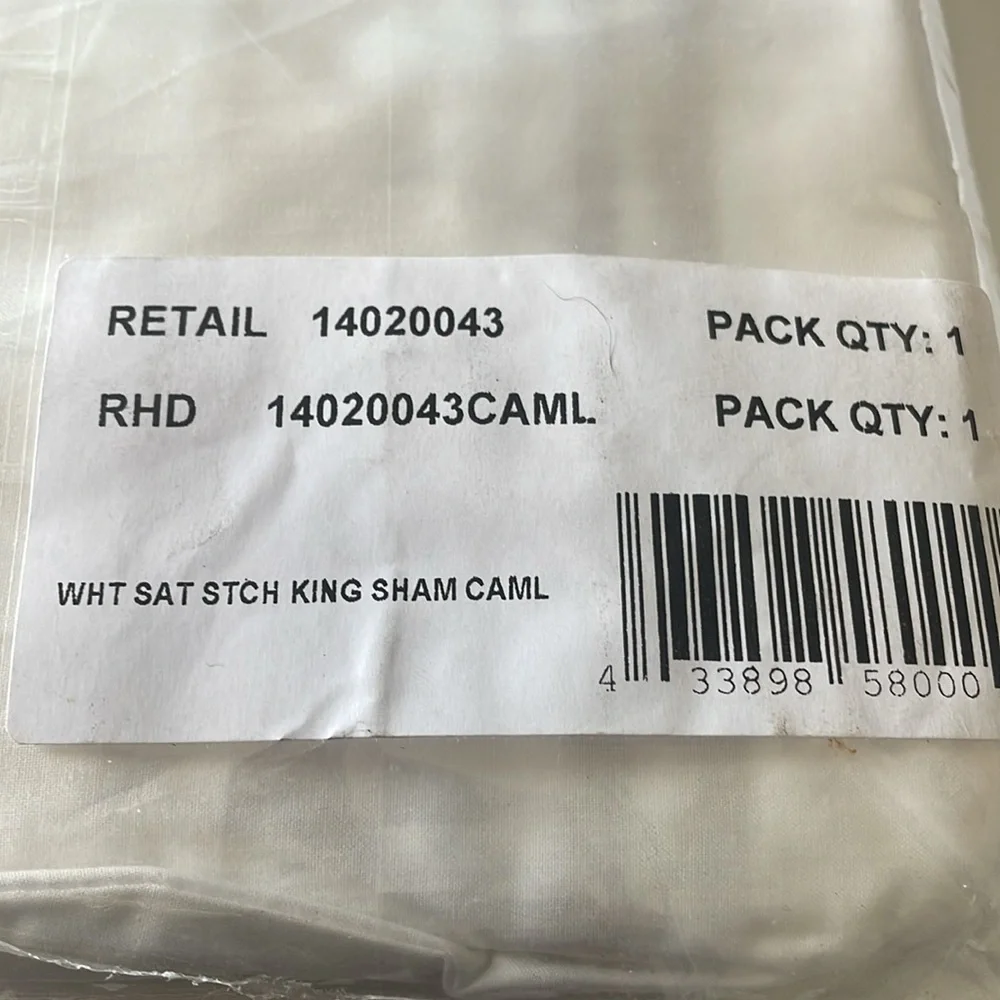 Restoration Hardware ITALIAN WHITE HOTEL SATIN STITCH KING SHAM in Camel
